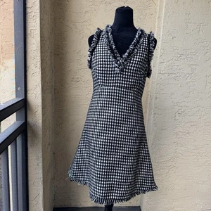 Kate Spade ärmelloses Hahnentrittkleid Gr. 6 V-Ausschnitt über Knie Fransenbesatz gebraucht, in einwandfreiem Zustand - Bild 1 von 14