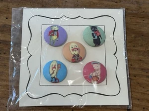 LILAC BOW YOKE Set of 5 Round FABRIC-Covered BUTTONS “NURSERY RHYME” Characters - Picture 1 of 3