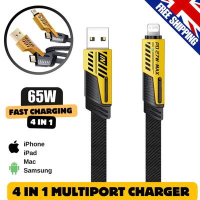 Multi USB PD Charger Charging 4in 1 Cable Cord For iPhone USB C Samsung Android - Image 1 of 4