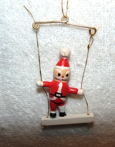 Vintage wooden Santa Standing on swing ornament  #J - Picture 1 of 2