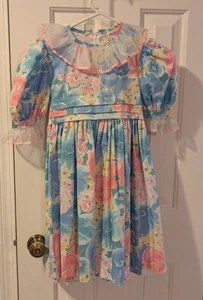 Vintage Blumen Spitzenkleid Größe 6 Little Grown Ups EVC *LN* Hergestellt in den USA - Bild 1 von 3
