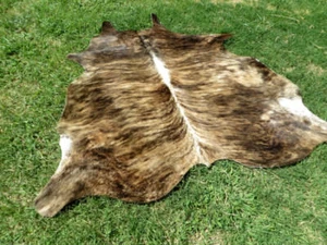 LARGE BRINDLE BROWN Cowhide Rug natural hair Cowhides Cow Hide Skin 6X6 FEET RC - Picture 1 of 5