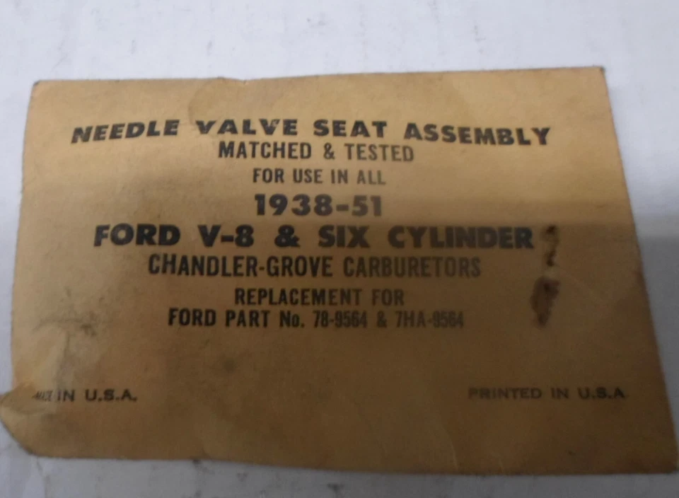 Válvula de aguja / Seat 7HA9564 78-9564 en Ford 38-51 con carburador Chandler Grove Foto 1 de 4