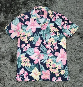 A&F Abercrombie & Fitch Hawaiian Shirt Mens XS Pink Floral Pocket Button Up - Picture 1 of 13
