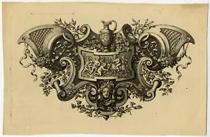 Antique Master Print-ORNAMENT-CARTOUCHE-GRAPES-BACCHUS-Koster-ca. 1720 - Picture 1 of 1