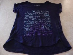 GIRLS SIZE 7-8 T SHIRT NAVY BLUE WITH MUDD BRAND WITH PEACE AND LOVE ON IT - Picture 1 of 3