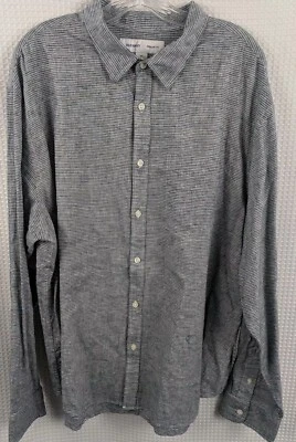 Old Navy Linen/Cotton Button Up Gray & White Stripe Shirt Womans Size XXL - Image 1 of 4