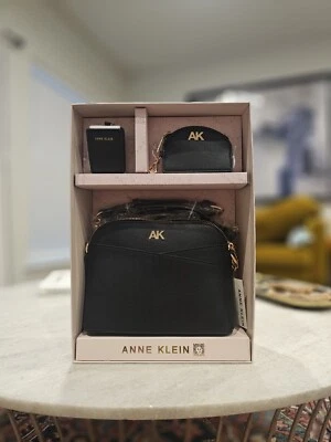 Juego de bandolera Anne Klein 3 piezas domo negra nueva con etiquetas Foto 1 de 4