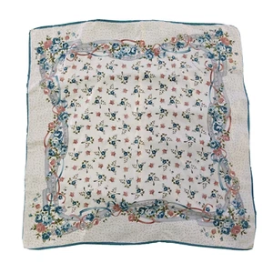 D759 WOMEN'S LAURA ASHLEY CREAM FLORAL SQUARE NECK HEAD SILK SCARF 33" X 33" - Picture 1 of 2