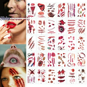 30 PCs Halloween 3D Temporary Tattoo Stickers Stitched Wound Scar Costume Props - Picture 1 of 12