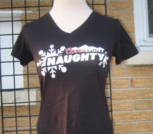 Ladies BELLA (S) (M) COORS LIGHT Beer T Shirt Top NAUGHTY NICE Christmas xmas - Picture 1 of 12