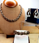 Vintage Brushed Silver Tone V Link Earring, Bracelet and Necklace Set