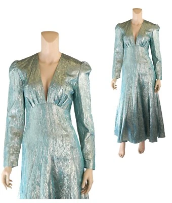 Victor Costa Vintage 80s Blue Silver Lame Formal Evening Party Disco Dress sz 10 - Image 1 of 4