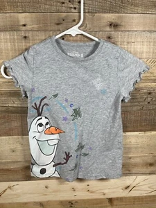 Disney Frozen II Olaf Girls 5 Gray Shirt Snowman Movie Ruffles Short Sleeve Top - Picture 1 of 3