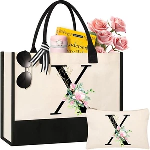 Personalisierte Strandtasche Initiale Canvas mit Monogramm Geschenke für Frauen X ~NEU~ - Bild 1 von 4