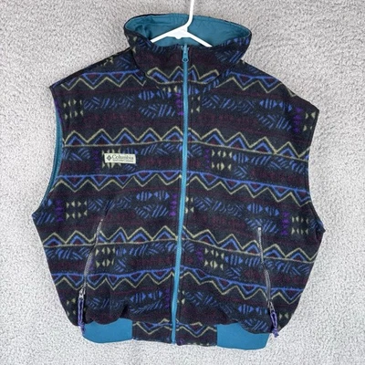 Chaleco reversible Columbia vintage de los 90 para mujer XL polar azteca verde azulado nailon cremallera completa Foto 1 de 4