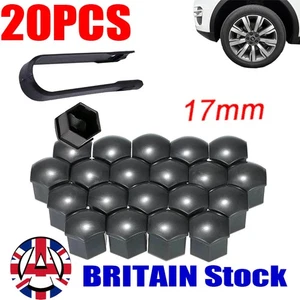 17mm  GLOSS ALLOY WHEEL NUT BOLT COVERS CAPS UNIVERSAL SET FOR ANY CAR BLACK - Picture 1 of 6