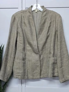 Eileen Fisher Taupe Organic Cotton Linen Basketweave Stand Collar Jacket Size S - Picture 1 of 6
