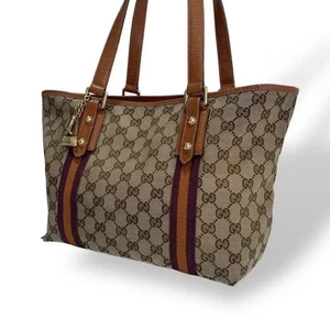 Gucci tote bag, Sherry line, GG canvas, leather, shoulder strap, charm - Picture 1 of 9