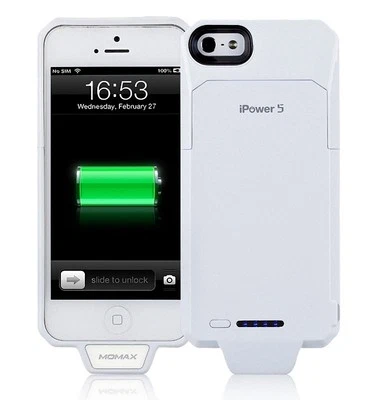Estuche de carga de batería extendida Momax iPower 5 2250 mAh para Apple iPhone 5 - Blanco Foto 1 de 4