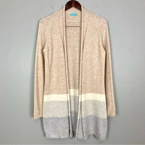 J. McLaughlin maglione cardigan cashmere donna taglia M aperto davanti righe midi - Foto 1 di 6