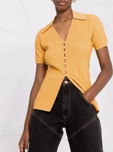 Sandro Paris Women's Knit Top Size 2 FR / M Collared Pearl Buttons SFPCA00588 - Picture 1 of 11