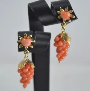 ORECCHINI ARGENTO 925 DORATO GRAPPOLI IN CORALLO ROSA AGHT 0905 - Foto 1 di 3