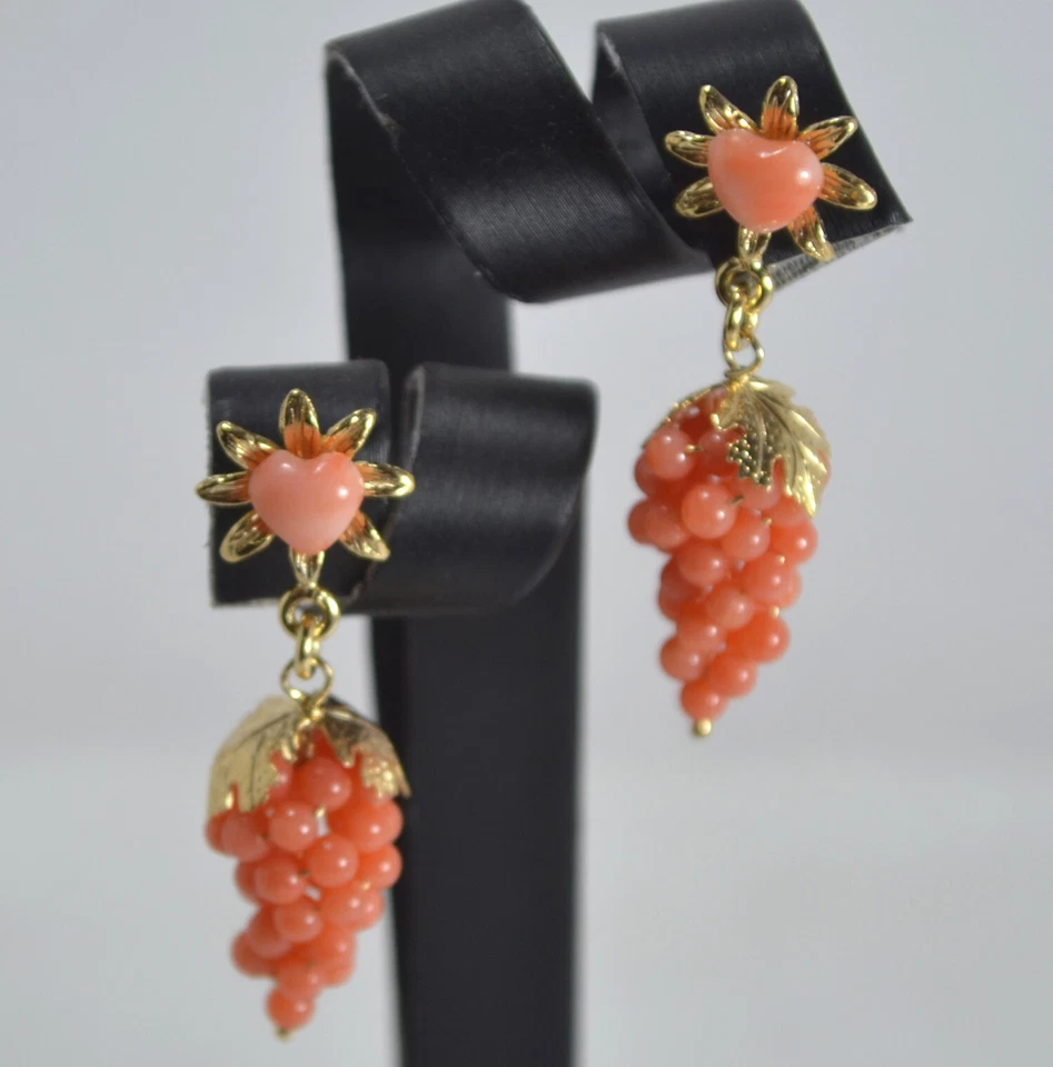 ORECCHINI  ARGENTO 925 DORATO GRAPPOLI  IN  CORALLO  ROSA             AGHT 0905 - Immagine 1 di 3