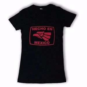 Mexico Soccer Women's Black T-Shirt Hecho en Mexico Red Logo - Picture 1 of 1