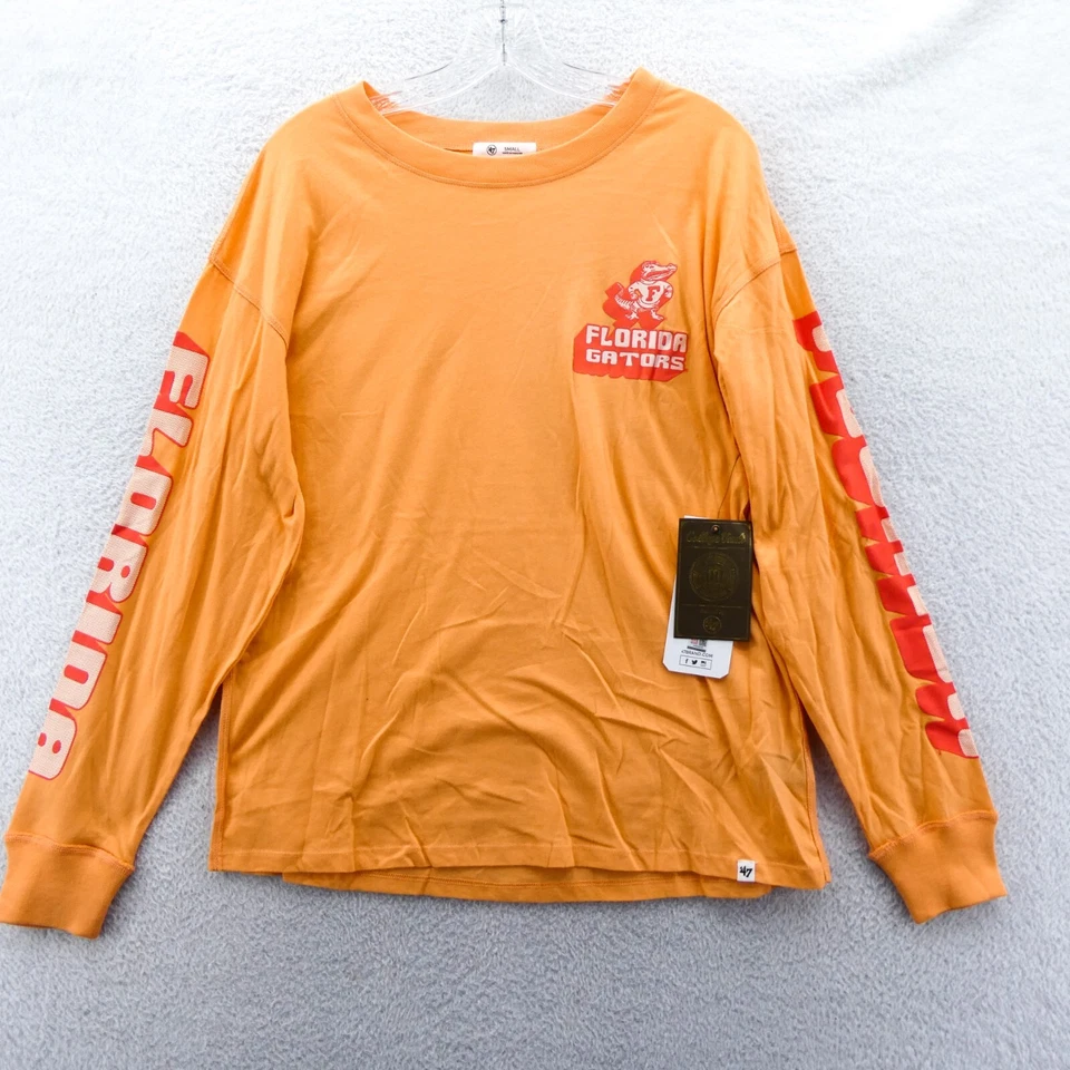 Camisa Florida Gators feminina pequena laranja solta manga longa '47 marca NCAA retrô - Imagem 1 de 4