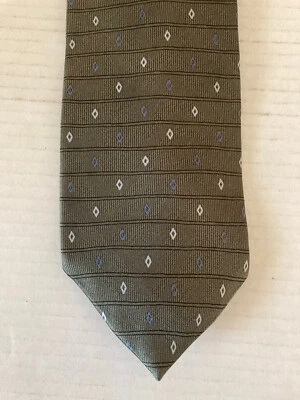 Van Heusen мужской галстук галстук шелк зеленый черная полоса белый бриллиант сделано в США - Изображение 1 из 4