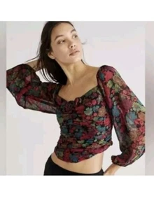 Free People Oh La La Black Floral bodice top New Size Small 6/8 - Picture 1 of 4