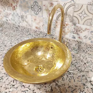 unlacquered brass sink, waschbecken, brass bowl,bathroom sink , Hammered Brass - Picture 1 of 16