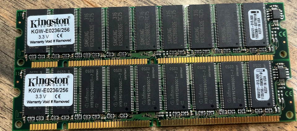 LOT (2) Kingston 128 MB KGW-E0236/128 Kingston 256 MB Module Server Ram 3.3V - Image 1 of 1
