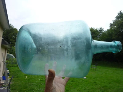 RARE Bouteille ancienne verre soufflé bleu Gresigne antique glass bottle 18th - Photo 1/4