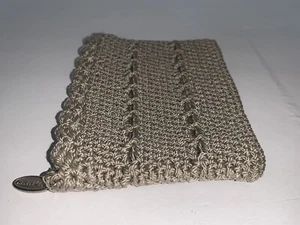 Old Navy Crochet Clutch Purse Bag Pouch Scalloped Edge Tan 6" x 4" Lined - Picture 1 of 10