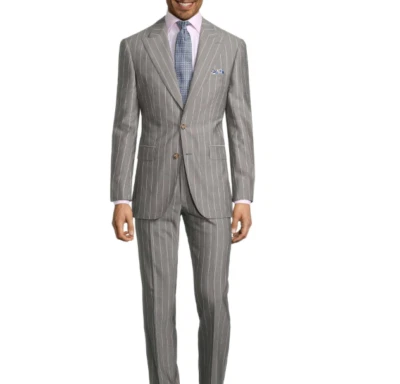 SAMUELSOHN Bespoke Gray Double Chalk Stripe Full Suit 42L Flannel Wool - Image 1 of 4