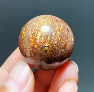 Perline tonde 27,3 mm rame rosso naturale cristallo rutilato sfera guarigione C442 - Foto 1 di 15