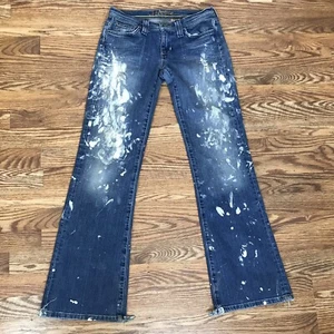 VTG Hippie Jeans Womens 7 Blue Paint Splattered Distressed Bell Bottoms Boho - Picture 1 of 10