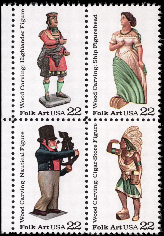 US Scott # 2243a (2240-2243), Wood Carved Figures, (4) 1986 22¢ Stamps, MNH - Image 1 of 1