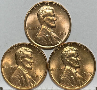 1961 1962 1963 BU Red Lincoln Memorial Cent UNC Starter Collector Set Penny Lot - Image 1 of 4