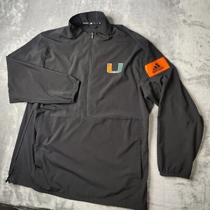 Adidas Miami Hurricanes Sideline Game Mode 1/2 Zip Jacket Mens XL Black - Picture 1 of 16