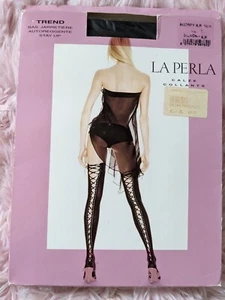 La Perla Audrey Black/ Orient Pink Small Satin Corset Hold Ups - Picture 1 of 3