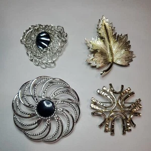 4 Broches Grandes Sarah Coventry Firmados De Colección, Filigrana Hoja Tono Dorado + Plata - Imagen 1 de 12