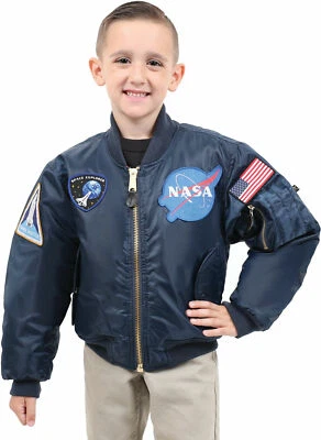 Abrigo reversible chaqueta de vuelo de bombardero MA-1 del transbordador espacial de la NASA azul marino para niños Foto 1 de 2