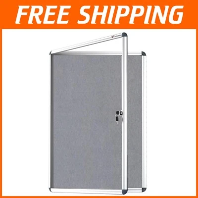 Lockable Fabric Noticeboard in Gray with Aluminum Frame - 36" x 24" Solution - Image 1 of 4