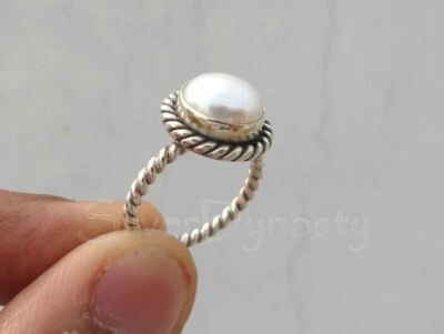 Pearl Solid 925 Sterling Silver Statement Handmade Popular Ring, All Size M1320 - Image 1 of 4