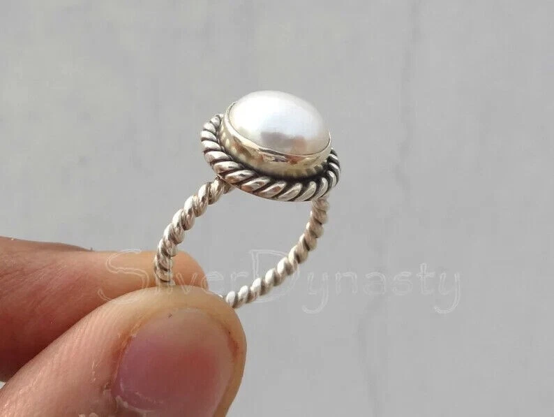 Pearl Solid 925 Sterling Silver Statement Handmade Popular Ring, All Size M1320 - Image 1 of 4