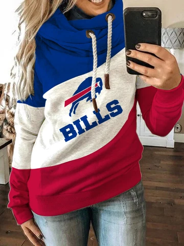 Buffalo Bills Patchwork Long Sleeve Hoodie Womens Pullover Turtleneck Sweatshirt Cover