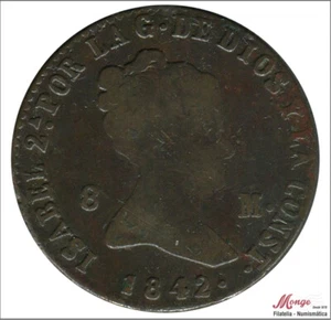 Spain 8 Maravedi 1842 Segovia Cu BC/MBC isabel II - Bild 1 von 2